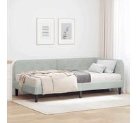 Teenpull Grey upholstered Corner Bed Frame 90 x 190 cm Velvet L Shape Plywood Structure with Foam Mattress, Reversible headboard, Space Saving Sofa Bed for Guest Room Indoor Use