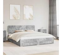 Teenpull Gris Concrete Bed Frame with Headboard 200 x 200 cm Wooden Bed Frame with Storage Drawers, slatted Base, Sturdy Support, Easy Assembly, Modern Bedroom Platform for restful Sleep