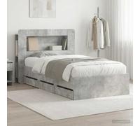 Teenpull Gris hormigón Cama somier Base lecho con almacenaje y cajón, cabecero y Estructura de Madera elaborada para colchón 90 x 190 cm, Dormitorio Interior con Montaje fácil