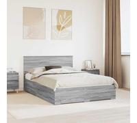 Teenpull Gris Sonoma Bed Frame with headboard, 140 x 190 cm, Engineered Wood, slatted Base, Drawer Storage, Easy Clean, Modern Bedroom Platform for 2 Sleepers