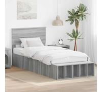 Teenpull Gris Sonoma Bed Frame with headboard, 75 x 190 cm Plywood, Storage Space, Adjustable Legs, Water-Resistant Finish, 5 Shelves, Indoor Bedroom Support
