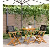 Teenpull Juego bistró 3 Piezas ratán PE y Madera Maciza Negro para jardín terraza Patio Comedor Exterior Plegable Resistente y Estable para Ocio y reuniones al Aire Libre