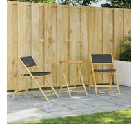 Teenpull Juego bistró Plegable de bambú con Cojines Gris Oscuro para jardín terraza balcón, Mesa Redonda y sillas cómodas para Comedor Exterior, Resistente y fácil de almacenar