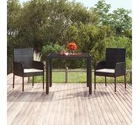 Teenpull Juego de 2 sillas de jardín con cojín, polirratán negro, 48 x 55 x 88 cm, robustas sillas de terraza para exteriores, resistentes a la intemperie