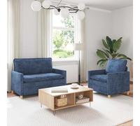Teenpull Juego de 2 sofás azules de poliéster, 3 plazas y 1 plaza, marco de metal, fundas extraíbles, para salón, habitación de invitados, habitación juvenil, interior con 110 kg por asiento