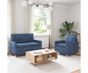 Teenpull Juego de 2 sofás azules de poliéster, 3 plazas y 1 plaza, marco de metal, fundas extraíbles, para salón, habitación de invitados, habitación juvenil, interior con 110 kg por asiento