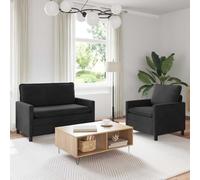 Teenpull Juego de 2 sofás de terciopelo negro, muebles tapizados para salón y habitación de invitados, juego de tres plazas y dos plazas con marco de metal, fundas extraíbles, 3 plazas