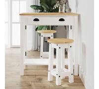 Teenpull Juego de 3 barras de madera de pino maciza de color blanco con mesa de bar plegable y 2 taburetes de bar, ahorro de espacio para cocina, comedor, sala de estar, comedor con diseño rústico y