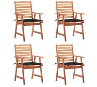 Teenpull Juego de 4 sillas de jardín con cojín, madera maciza de acacia, resistentes a la intemperie, 56 x 62 x 92 cm, color negro, para exterior y patio, duraderas, 110 kg de capacidad de carga