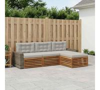 Teenpull Juego de 4 sofás de exterior de poliéster de color gris claro natural, resistente a la intemperie, con taburete, modular, para terraza y jardín, cómoda altura de asiento y reposabrazos