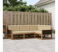 Teenpull Juego de 4 sofás para exteriores con cojines de madera maciza de acacia natural beige natural, conjunto modular para jardín, terraza, con cómodos cojines y práctico diseño de listones