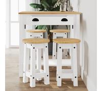 Teenpull Juego de 5 barras de madera maciza de pino blanco con mesa de bar plegable y 4 taburetes de bar, ahorro de espacio para comedor, cocina, salón, familia, desayuno, cena