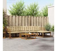 Teenpull Juego de 6 muebles de exterior con cojines, madera de acacia y textileno, resistente a la intemperie, modular, para jardín, terraza, salón, cómodo conjunto de asientos con sofá y mesa