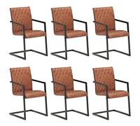 Teenpull Juego de 6 sillas de comedor de piel auténtica, diseño retro, tapizado grueso, marco de acero con recubrimiento de polvo, cómodas y duraderas para cocina y comedor