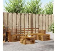 Teenpull Juego de 6 sofás de exterior de madera de acacia lacada, resistente a la intemperie, juego de muebles con mesa, 4 sillones y taburetes, conjunto de asientos flexibles para jardín, terraza
