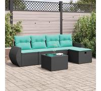 Teenpull Juego de 6 sofás de jardín con cojines de ratán negro, resistente a la intemperie, con espacio de almacenamiento, estructura de acero con recubrimiento en polvo, salón modular para terraza