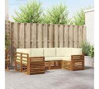 Teenpull Juego de 6 sofás esquineros con cojines, color crema y natural, de madera de acacia maciza, resistente a la intemperie, 245 x 132,5 x 73 cm, para salón, comedor, oficina, salón