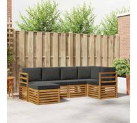 Teenpull Juego de 6 sofás esquineros con cojines de madera maciza de acacia en color natural y antracita, 245 x 126,5 x 73 cm, resistente a la intemperie, conjunto de asientos modulares para salón