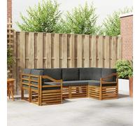 Teenpull Juego de 6 sofás esquineros con cojines en color natural y antracita, madera maciza de acacia, 245 x 126,5 x 73 cm, muebles para salón, comedor, oficina, salón, sofá y grupo de asientos