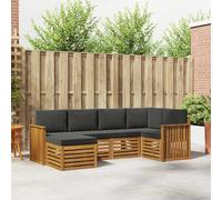 Teenpull Juego de 6 sofás esquineros de madera maciza de acacia natural y antracita, 247 x 128,5 x 73 cm, con conjunto de asientos, muebles de salón y comedor, sofá, sillón, mesa y banco para una
