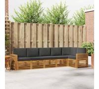 Teenpull Juego de 6 sofás esquineros de madera maciza de acacia natural y antracita, 310 x 132,5 x 73 cm, conjunto de asientos con cojines, muebles modulares para salón, terraza, salón, cómodo sofá