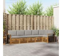 Teenpull Juego de 6 sofás esquineros de madera maciza de acacia natural y gris claro, conjunto de muebles con cojines para salón, comedor, terraza, salón