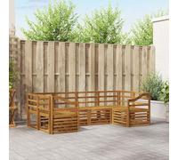 Teenpull Juego de 6 sofás esquineros naturales de madera maciza de acacia con diseño de lamas, resistente a la intemperie, 245 x 126,5 x 73 cm, conjunto modular para salón, terraza, salón