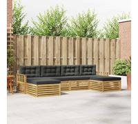 Teenpull Juego de 6 sofás modulares de madera maciza de acacia, color blanco y antracita, con grupo de asientos, taburetes y juego de comedor para terraza y salón