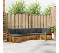 Teenpull Juego de 7 sofás esquineros de madera maciza de acacia, 308 x 130,5 x 73 cm, con cojín extraíble para salón, salón, comedor y grupo de asientos flexibles
