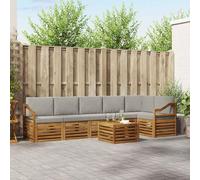 Teenpull Juego de 7 sofás esquineros de madera maciza de acacia, color gris claro natural, con grupo de asientos y mesa para salón, comedor, oficina, salón, sofá y sillón, diseño moderno para una
