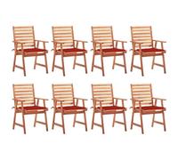 Teenpull Juego de 8 sillas de jardín con cojín, madera maciza de acacia, 56 x 62 x 92 cm, resistente a la intemperie, para terraza, balcón, comedor