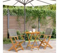 Teenpull Juego de bistró de 3 Piezas con Mesa y 2 sillas de ratán PE Gris y Madera Maciza de Acacia Plegable para jardín terraza Patio Exterior