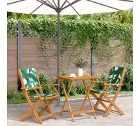 Teenpull Juego de bistró de 3 Piezas Madera Maciza de Acacia con Tela Estampado Hojas Plegable para jardín terraza balcón y Patio, Muebles Exterior Resistentes para Comedor y Ocio al Aire Libre