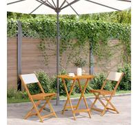 Teenpull Juego de bistró de 3 Piezas Madera Maciza de Acacia y Tela Blanco Crema para jardín terraza Patio, Mesa Plegable con 2 sillas sin reposabrazos Resistentes para Exterior y Ocio