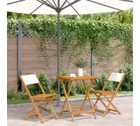 Teenpull Juego de bistró de 3 Piezas Madera Maciza de Acacia y Tela Blanco Crema para jardín terraza Patio Exterior Comedor Plegable Resistente y Estable para Ocio y reunión al Aire Libre