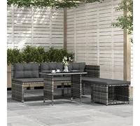 Teenpull Juego de Comedor jardín 4 Piezas ratán PE Gris con Cojines sofá 2 plazas Banco rinconera Mesa Comedor reposapiés para terraza Patio Exterior Descanso Ocio