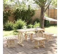 Teenpull Juego de Comedor jardín Madera Maciza de Abeto 5 Piezas Mesa y 4 sillas Resistentes para terraza Patio Exterior con diseño Rueda de Carro Ideal para reunión y Ocio al Aire Libre