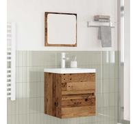 Teenpull Juego de muebles de baño de 2 piezas, madera vieja y blanca, para colgar, con espejo y armario debajo del lavabo, diseño moderno, duradero