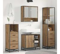 Teenpull Juego de muebles de baño de 4 piezas de madera de roble Artisan, montado en la pared, armario con espejo, armario bajo lavabo, armario alto y bajo, para baños modernos, duraderos