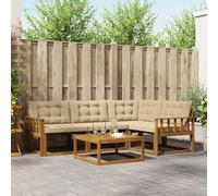 Teenpull Juego de muebles de exterior de 5 piezas con cojín, madera de acacia natural, beige, resistente a la intemperie, modular, para jardín, terraza, salón, cómodo