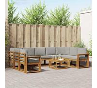 Teenpull Juego de muebles de exterior de madera de acacia maciza, 10 unidades, con cojines en gris claro y colores naturales, grupo modular para terraza, jardín, piscina, resistente a la intemperie