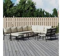 Teenpull Juego de Muebles de jardín 11 Piezas Acero con Cojines Color Arena para terraza y Patio, Conjunto Modular Resistente con Mesa, sillones y reposapiés Ideal para Ocio y reunión al Aire Libre