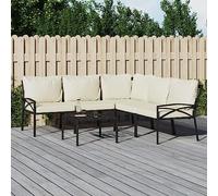 Teenpull Juego de Muebles de jardín 6 Piezas Acero con Cojines Color Arena para terraza y Patio, Conjunto Exterior Resistente para Comedor y Zona de Ocio en balcón y Porche
