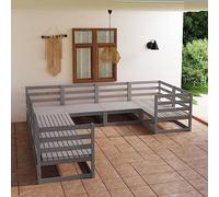 Teenpull Juego de Muebles de jardín 8 Piezas Madera Maciza de Pino Gris, Conjunto Modular con sofás rinconeros y centrales para terraza, Patio o balcón, Resistente y Estable para Ocio y Descanso