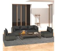 Teenpull Juego de muebles de jardín de 5 piezas con cojines, polirratán gris, diseño modular para terraza, balcón, sofá de exterior resistente a la intemperie con cojines de color antracita
