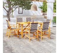 Teenpull Juego de muebles de jardín de madera de acacia maciza, juego de muebles de exterior duradero con 6 sillas y mesa, muebles de jardín de fácil cuidado para balcón y porche