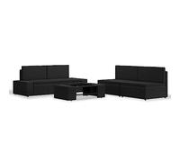 Teenpull Juego de Muebles de jardín ratán sintético Negro 5 Piezas con sofá rinconera Modular, Mesa Centro Vidrio Templado, Cojines Acolchados para terraza Patio balcón Descanso y Ocio