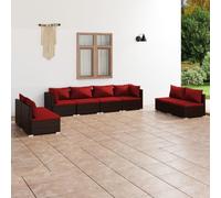 Teenpull Juego de salón de jardín de polirratán marrón con cojines de color rojo canela, sofá modular exterior para terraza, balcón y zona de piscina