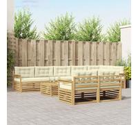 Teenpull Juego de sofá de exterior con cojín, 9 piezas, color blanco, crema, poliéster, resistente a la intemperie, con mesa, sillón, sofá esquinero y grupo de asientos para terraza, jardín, salón