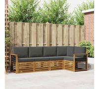 Teenpull Juego de sofá esquinero de 5 piezas natural y antracita de madera de acacia maciza, 247 x 128,5 x 73 cm, con cojín extraíble y grupo de asientos flexibles para jardín, terraza y salón